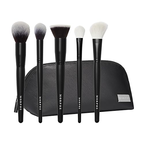 Morphe 5-Piece Makeup Brush Set - Synthetic Brushes For Foundation, Blush, Contour, Blending