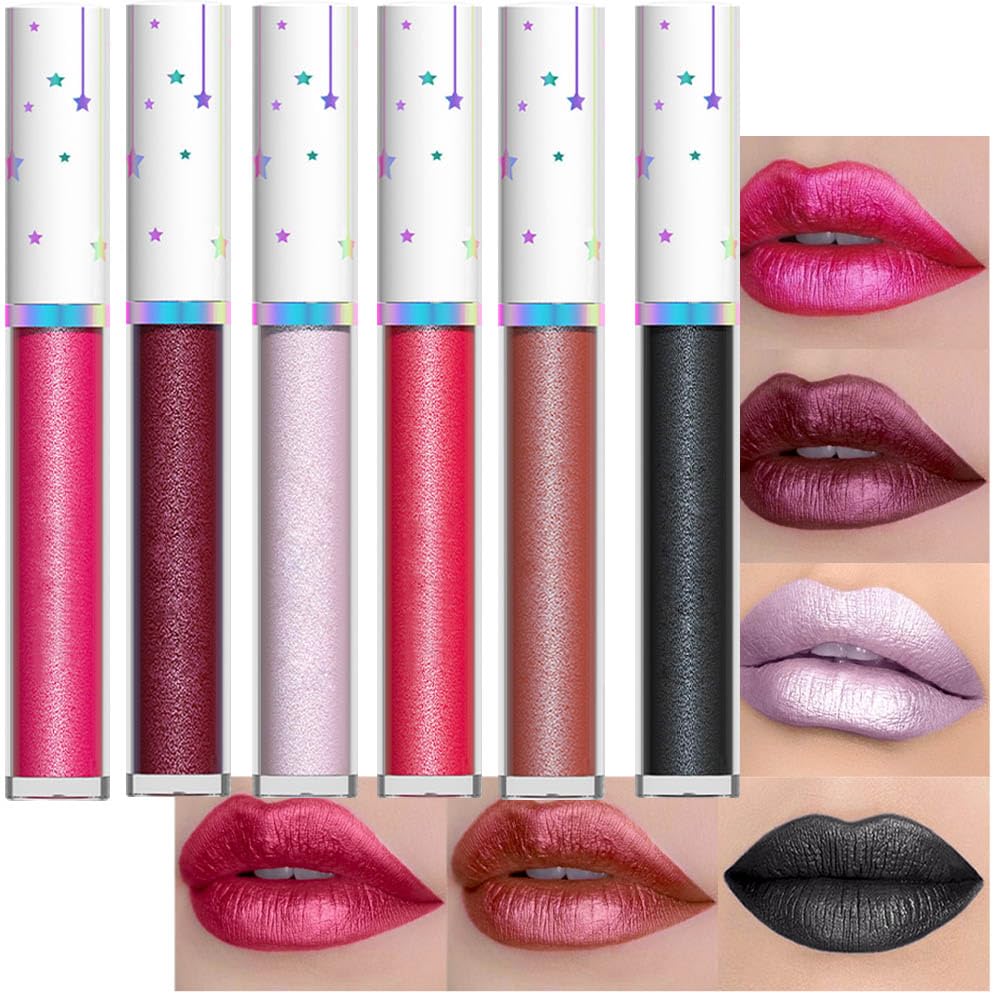 Evpct 6Pcs Lip Gloss Set - Rose Pink, Dark Wine, Red & More, Long Lasting Waterproof Lipstick