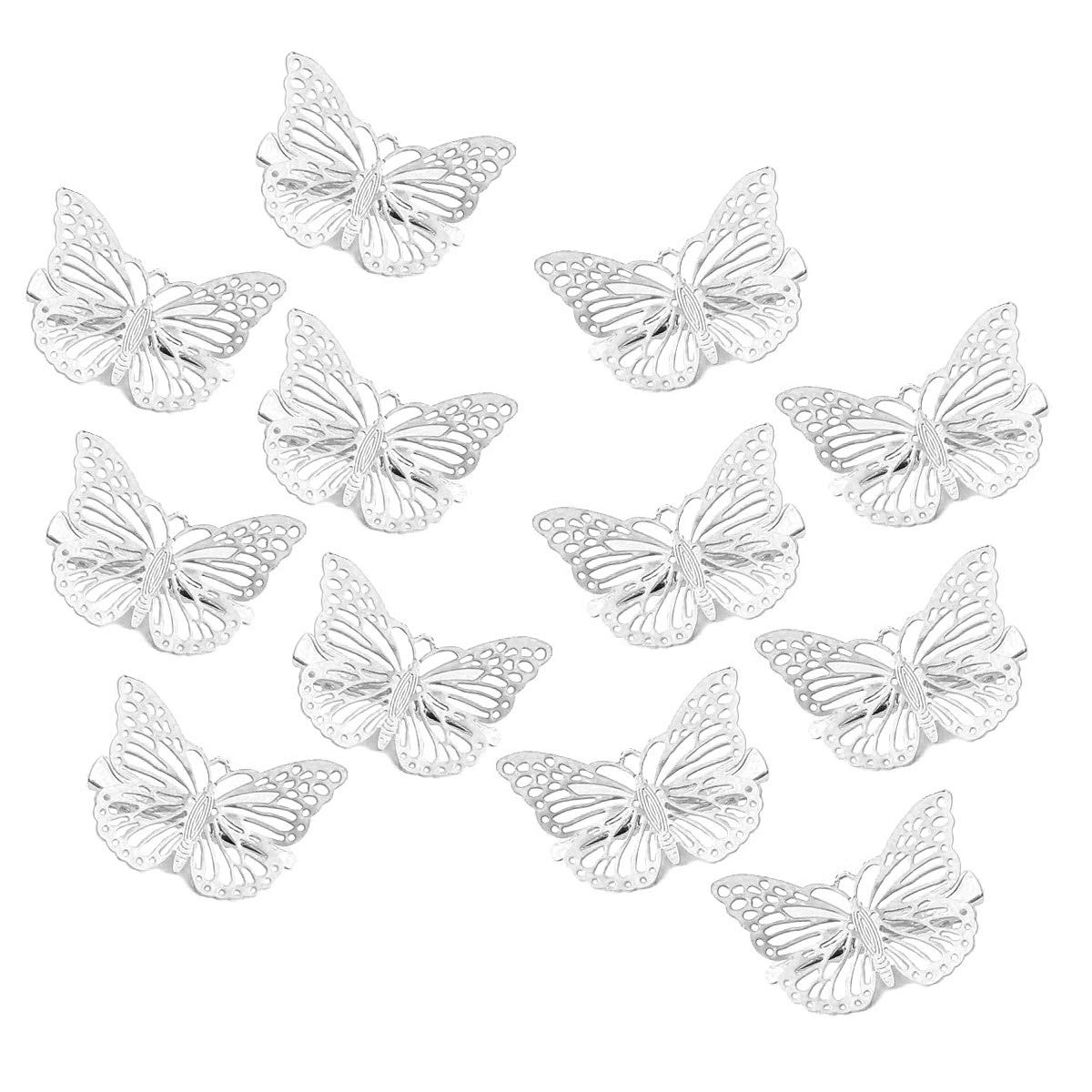 OBTANIM Silver Butterfly Hair Clips - 12 Pcs Cute Metal Claw Pins for Girls and Women