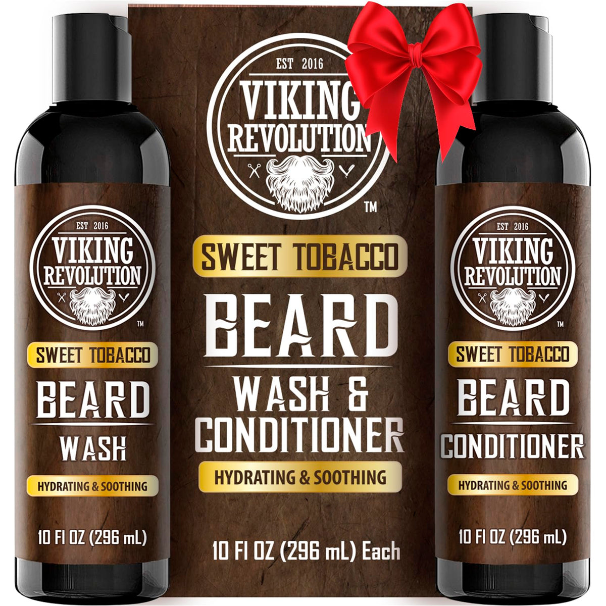 Viking Revolution Beard Wash & Conditioner Set - Argan & Jojoba Oil, Sweet Tobacco, 10Oz