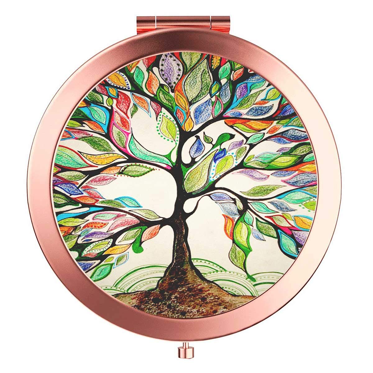 Yckmd Rose Gold Travel Purse Mirror - Double Sided 2X & 1X Magnification, Life Tree Design