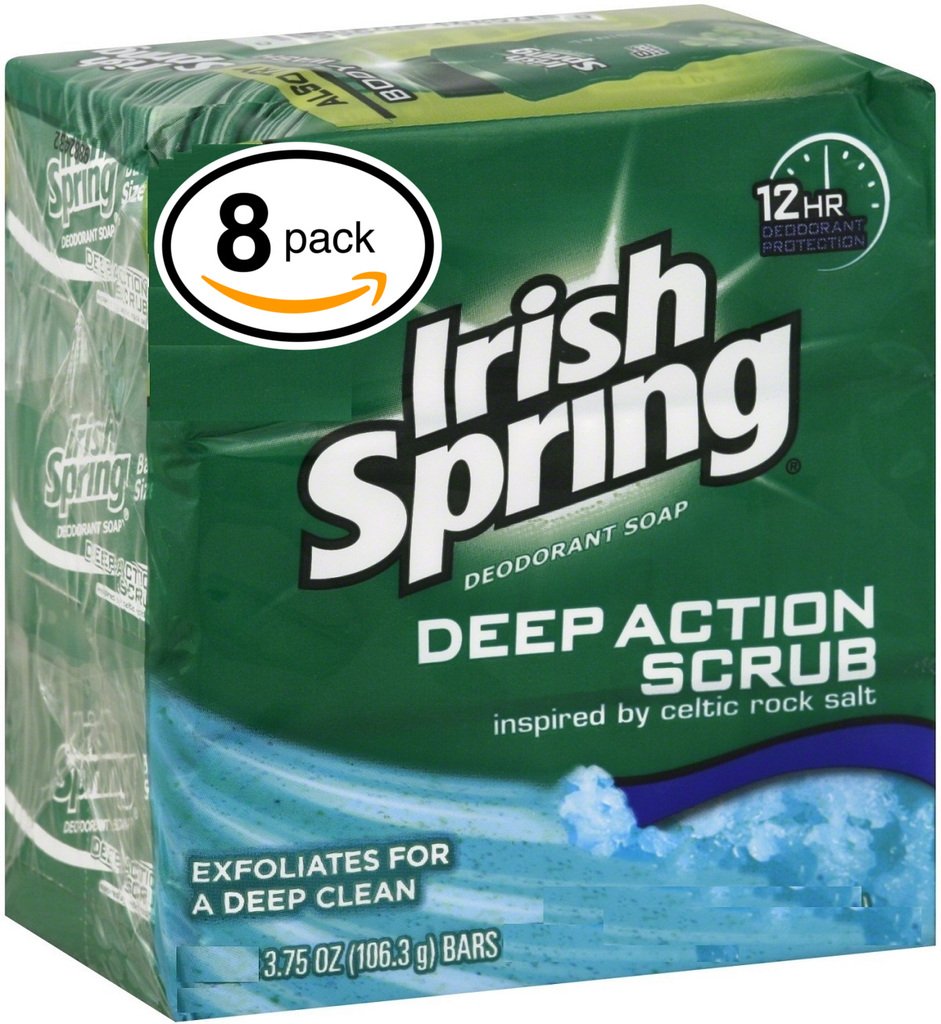 Irish Spring Deep Action Scrub Deodorant Soap, 8 Bars, 3.75 oz Each, Clean Scrub