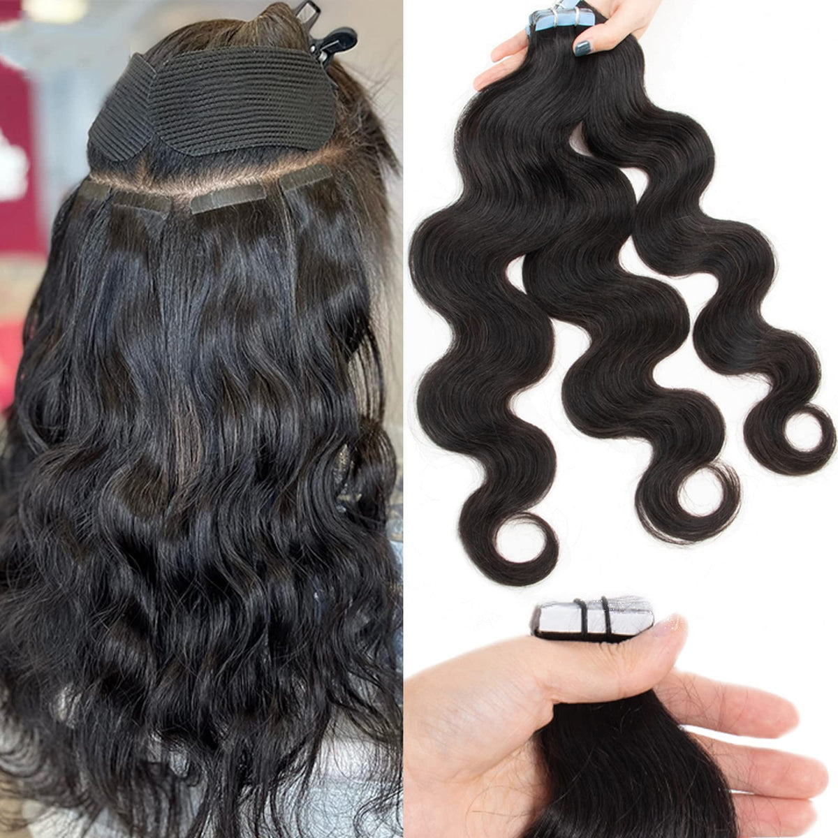 Benafee 12 Inch Body Wave Tape In Hair Extensions - Real Human Hair For Black Women