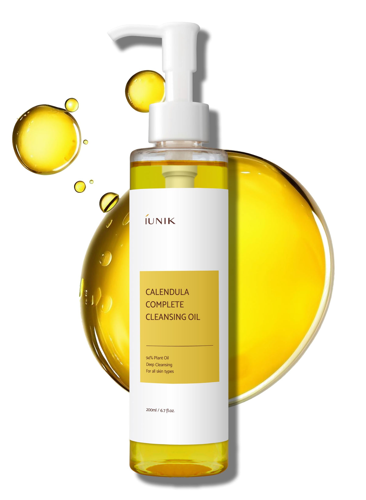 Iunik Calendula & Jojoba Oil Vegan Cleansing Oil - Gentle Makeup Remover, 6.7 Fl Oz