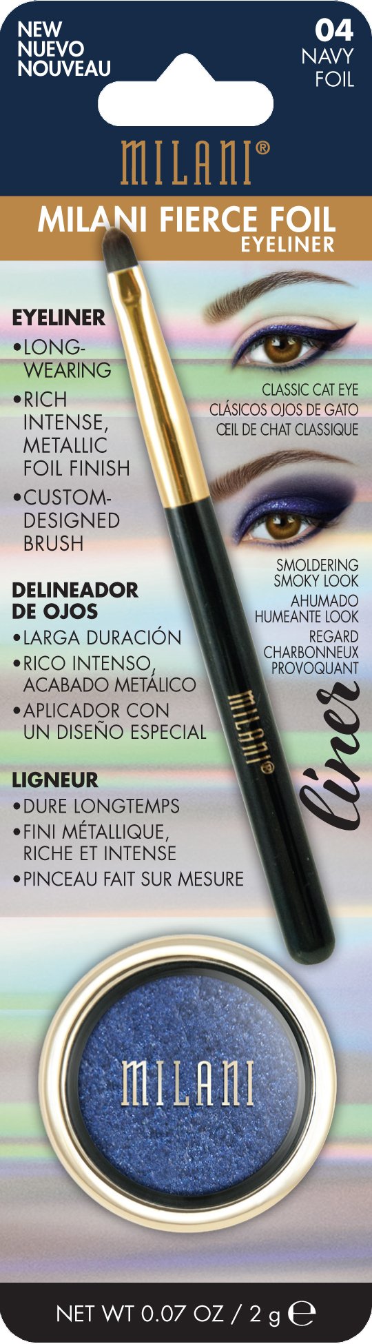 Milani Fierce Foil Eyeliner - Navy Foil, 0.07 Ounce - Bold & Shimmering Eye Makeup