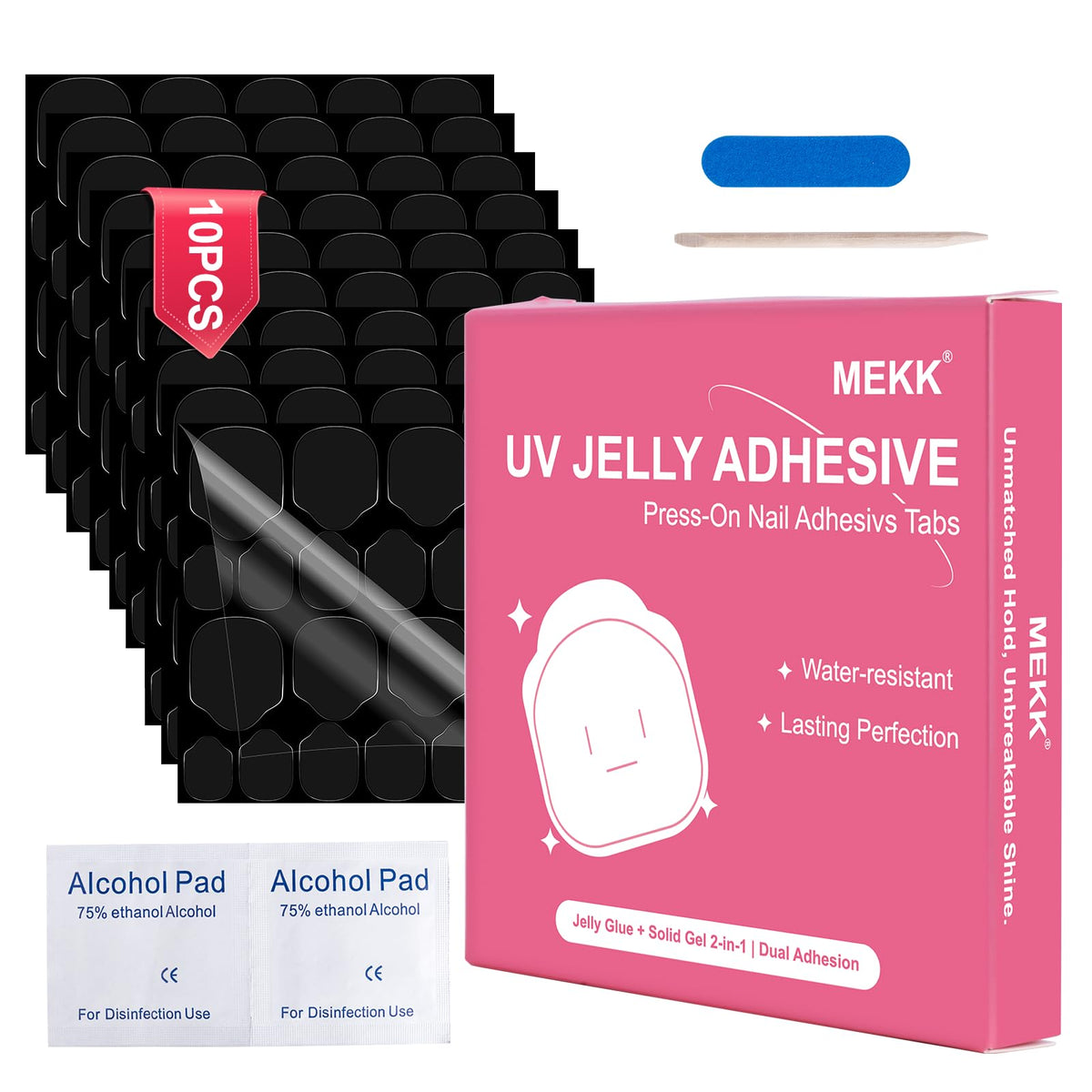 Mekk Uv Nail Adhesive Tabs - 10 Sheets, Waterproof Double-Sided Glue For Press-On Nails