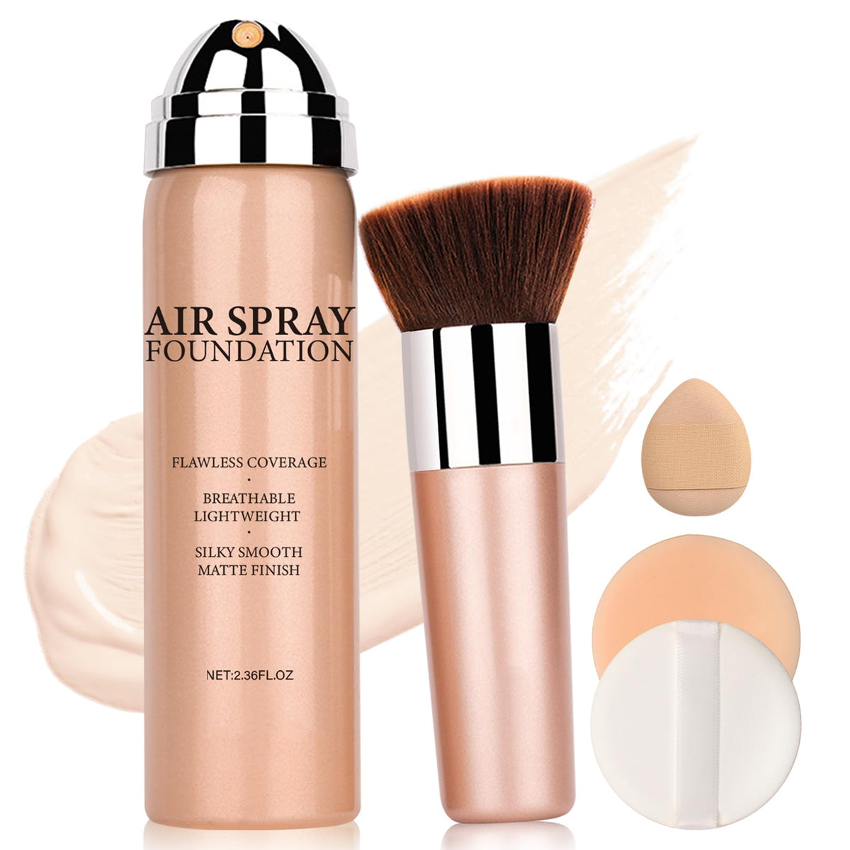 Qiufsse Airbrush Foundation Spray - Full Coverage, Long-Lasting, Waterproof, 04 Porcelain Color