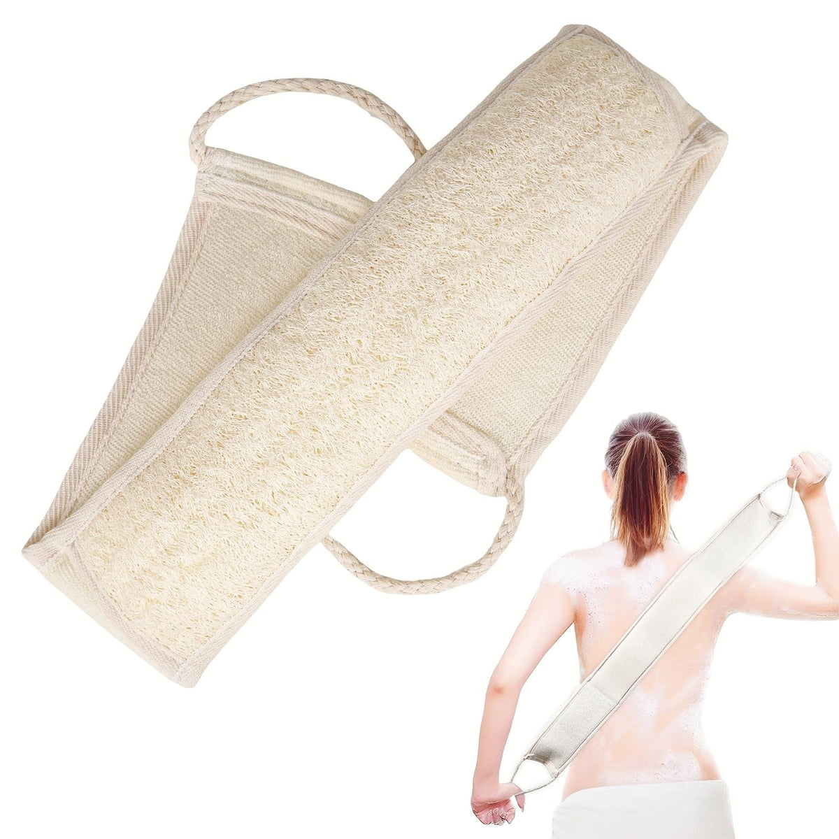 Jopplim Natural Loofah Sponge Back Scrubber - Exfoliating Bath & Shower Body Scrub For Men & Women