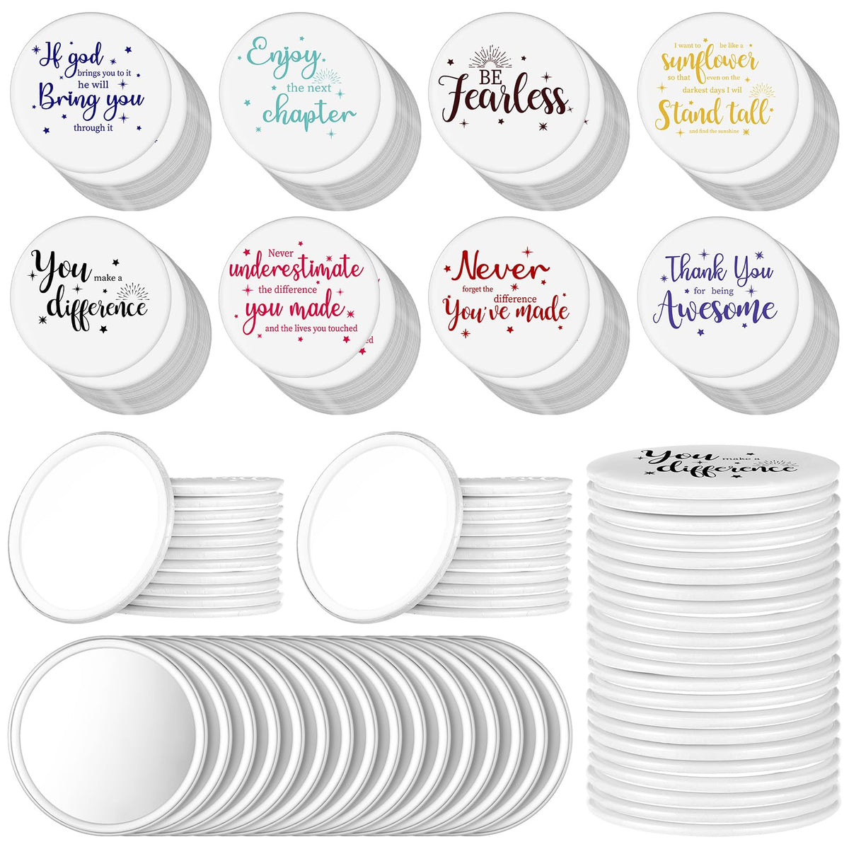 Kigley 2.8&quot; Inspirational Compact Mirror - White Portable Pocket Makeup Mirror, 96 Pcs