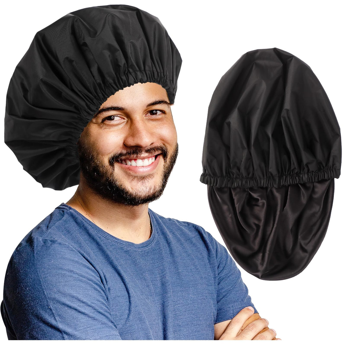 Himoswis Adjustable Large Shower Cap For Men & Women, Reusable, Black, For Long Hair