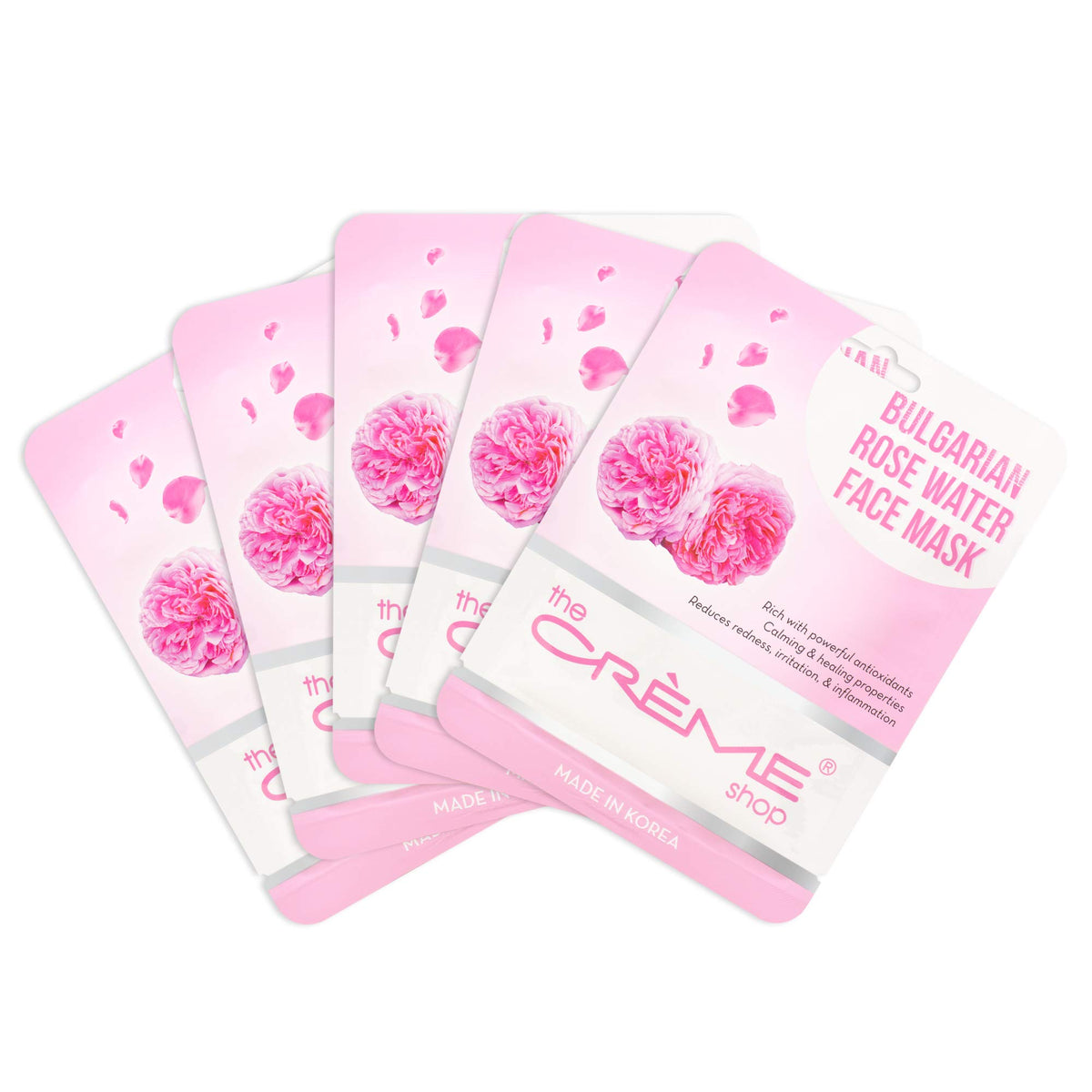 The Crème Shop Bulgarian Rose Water Face Masks - Hydrating Korean Skincare, 5 Sheets Set