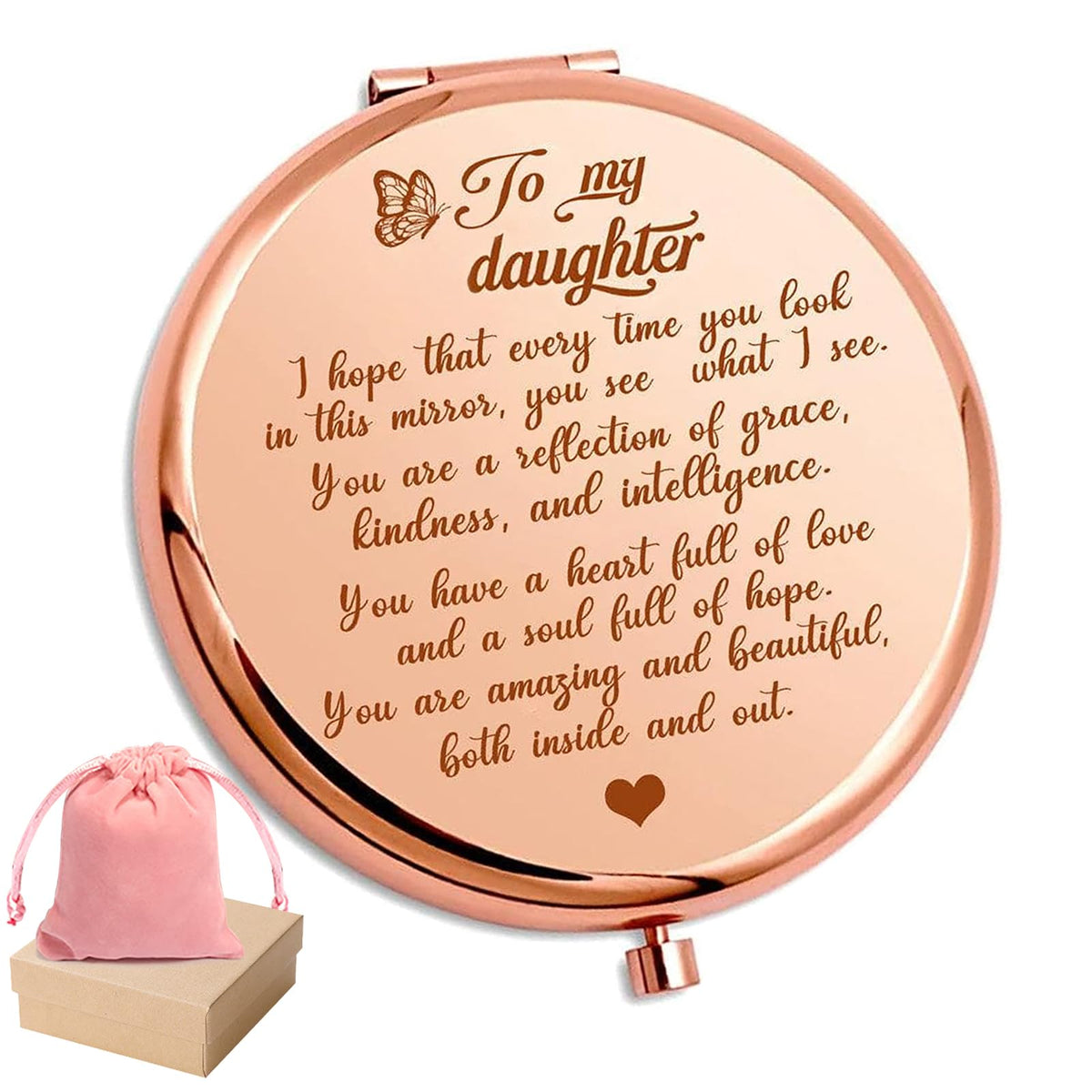 Hnlugf Granddaughter Engraved Pocket Mirror - Beautiful Rose Gold Compact Gift From Grandparents