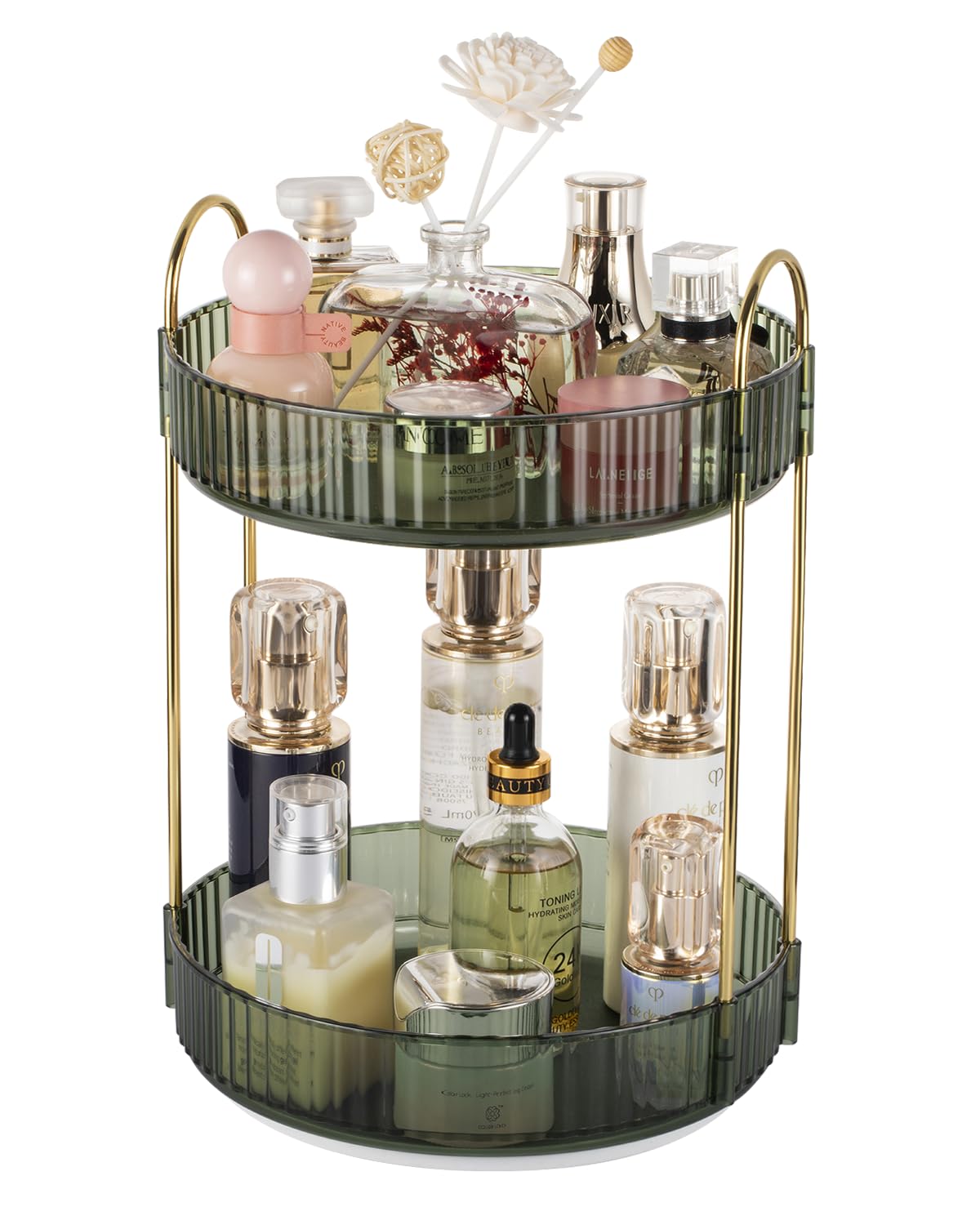 Argox 360° Rotary Makeup Organizer - 2-Tier Green Skincare & Makeup Storage For Bathroom Counter