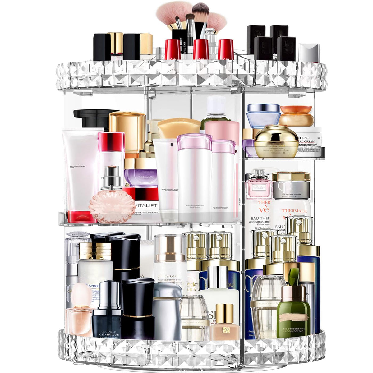 MISERWE 360° Rotating Makeup Organizer - 7 Adjustable Layers, Clear Acrylic Cosmetic Storage