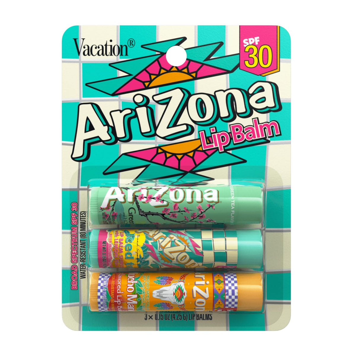 Vacation Arizona Iced Tea Spf 30 Lip Balm 3-Pack - Hydrating, Water Resistant, Vegan Sunscreen