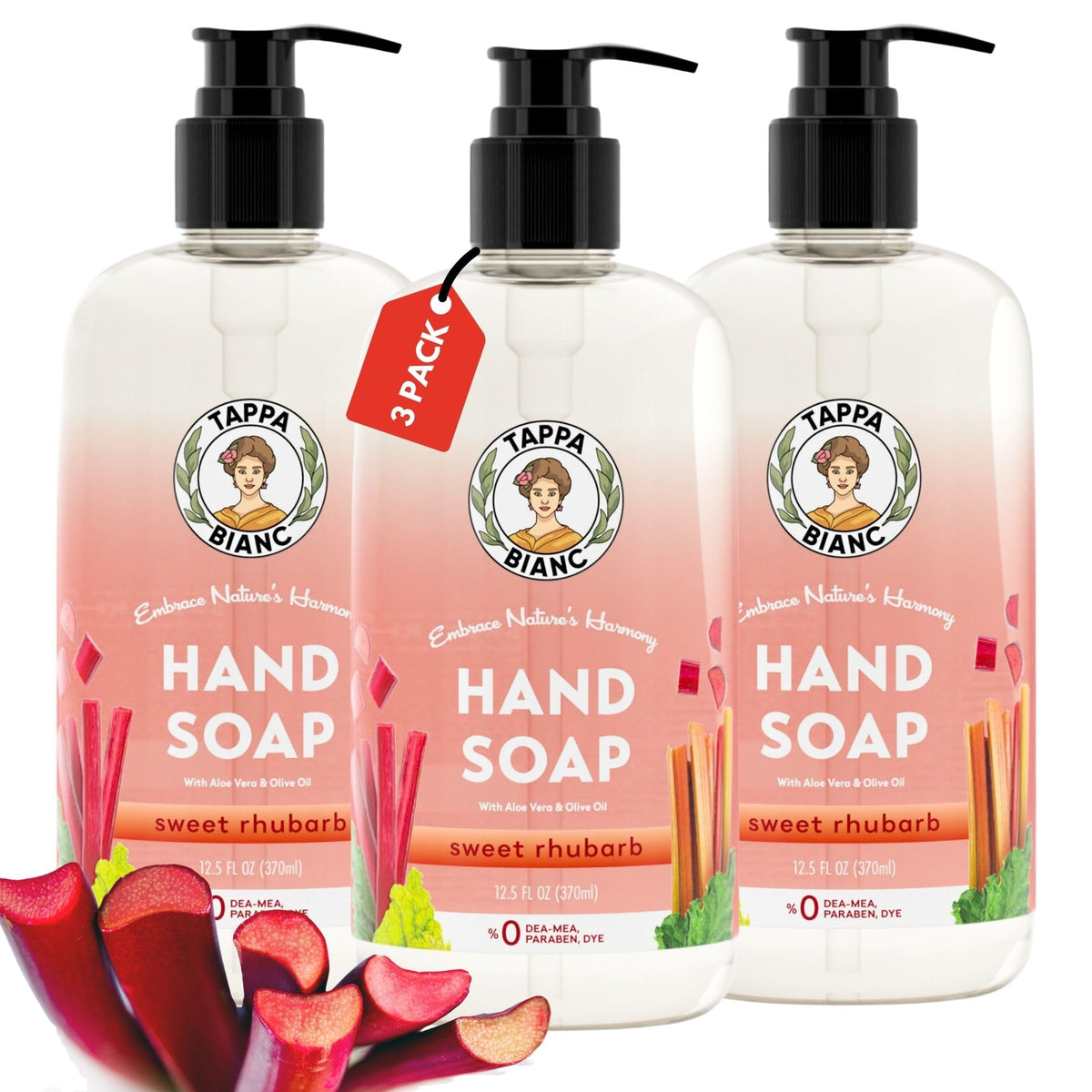 Tappa Bianc Liquid Hand Soap - Sweet Rhubarb, Non-Toxic, 12.5 Fl Oz (Pack Of 