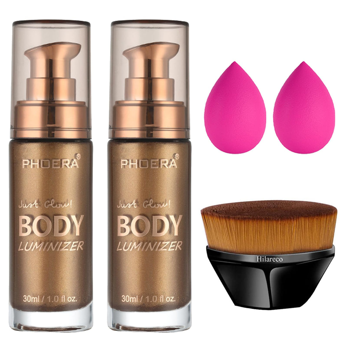 Hilareco PHOERA Body Shimmer Oil - Bronzer Highlighter & Self Tanning Lotion, 1oz (2PCS)