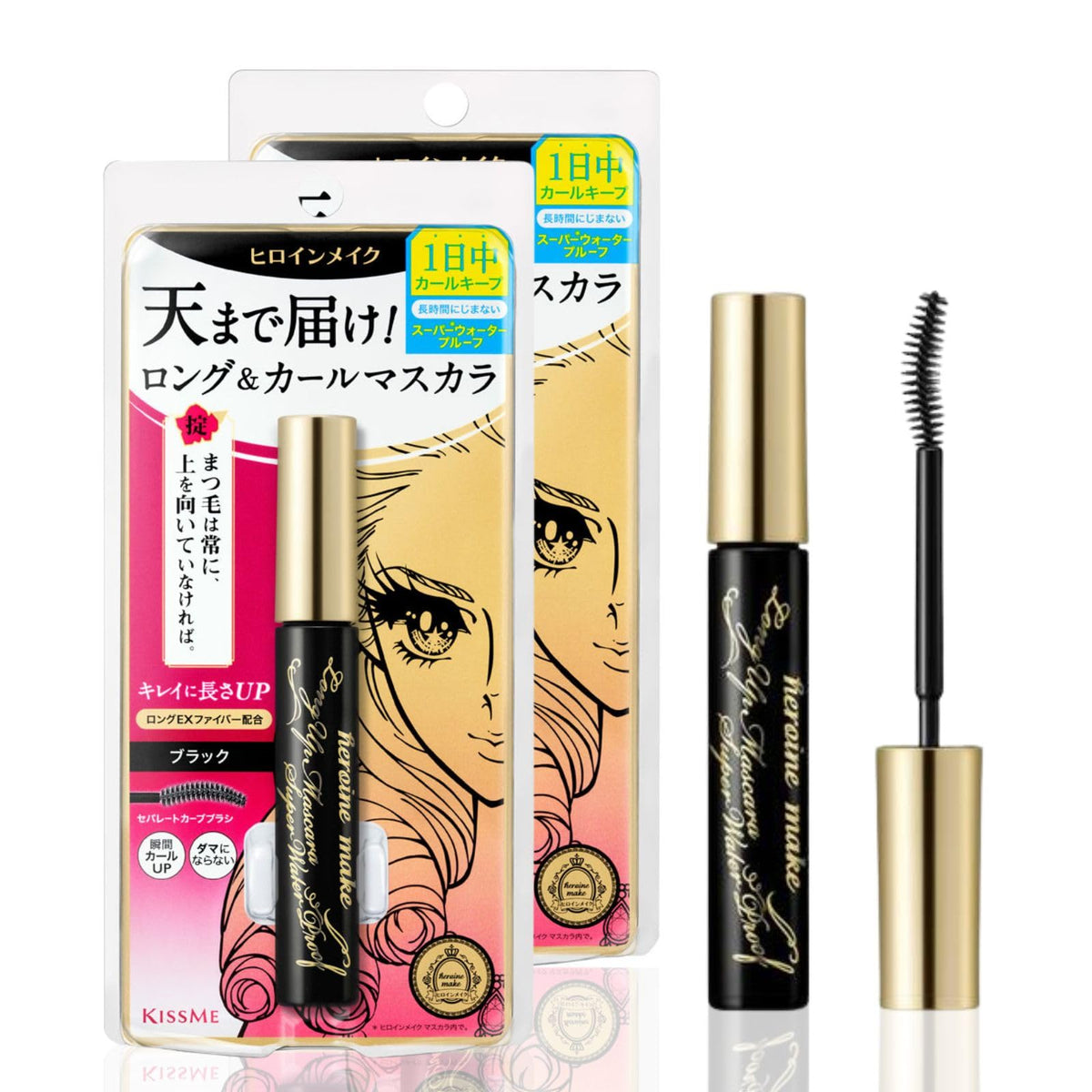 Heroine Make Mascara Duo Set | 2 Waterproof Full-Size Long & Curl Fiber Tubing, Black