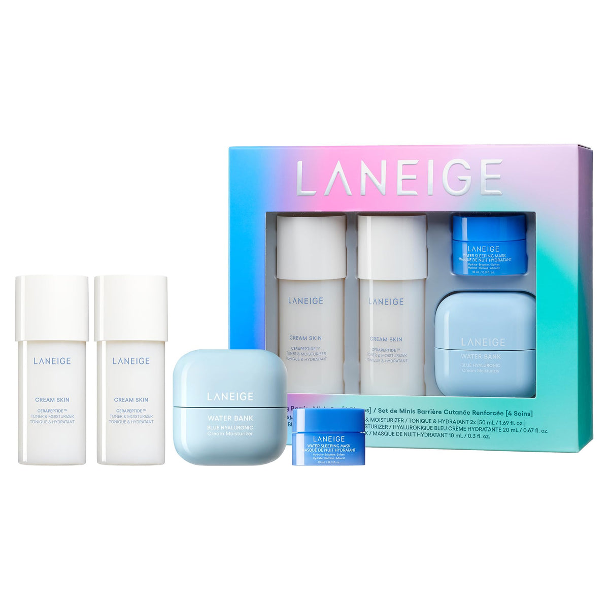 Laneige Strong Barrier Minis Set: Toner, Moisturizer, Water Bank Cream & Sleeping Mask