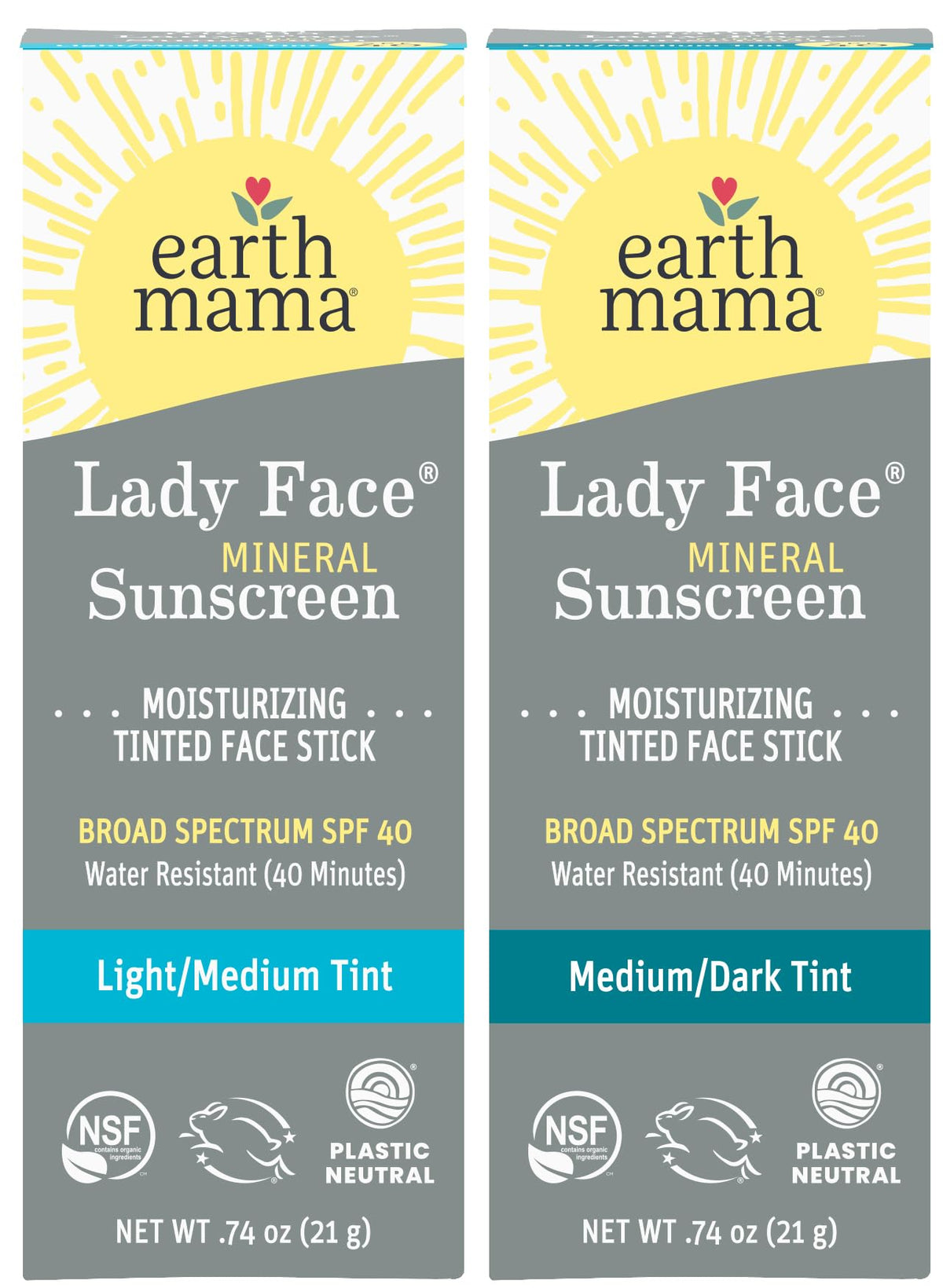 Earth Mama Tinted Mineral Sunscreen Stick Spf 40 Set - Organic Shea & Cocoa Butter, 2-Pack