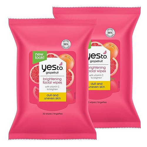 Yes To Grapefruit Brightening Facial Cleansing Wipes, Makeup Remover, 30 Count (Pack Of 2)