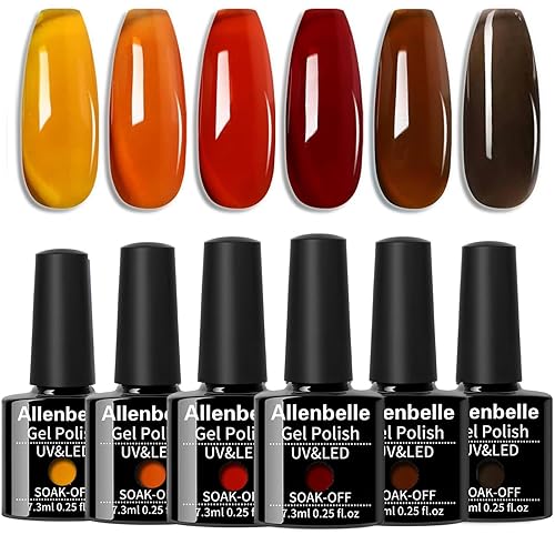 Allenbelle 6 Color Jelly Gel Nail Polish Set, Sheer Brown Uv Led Soak Off Varnish, 1 Fl Oz