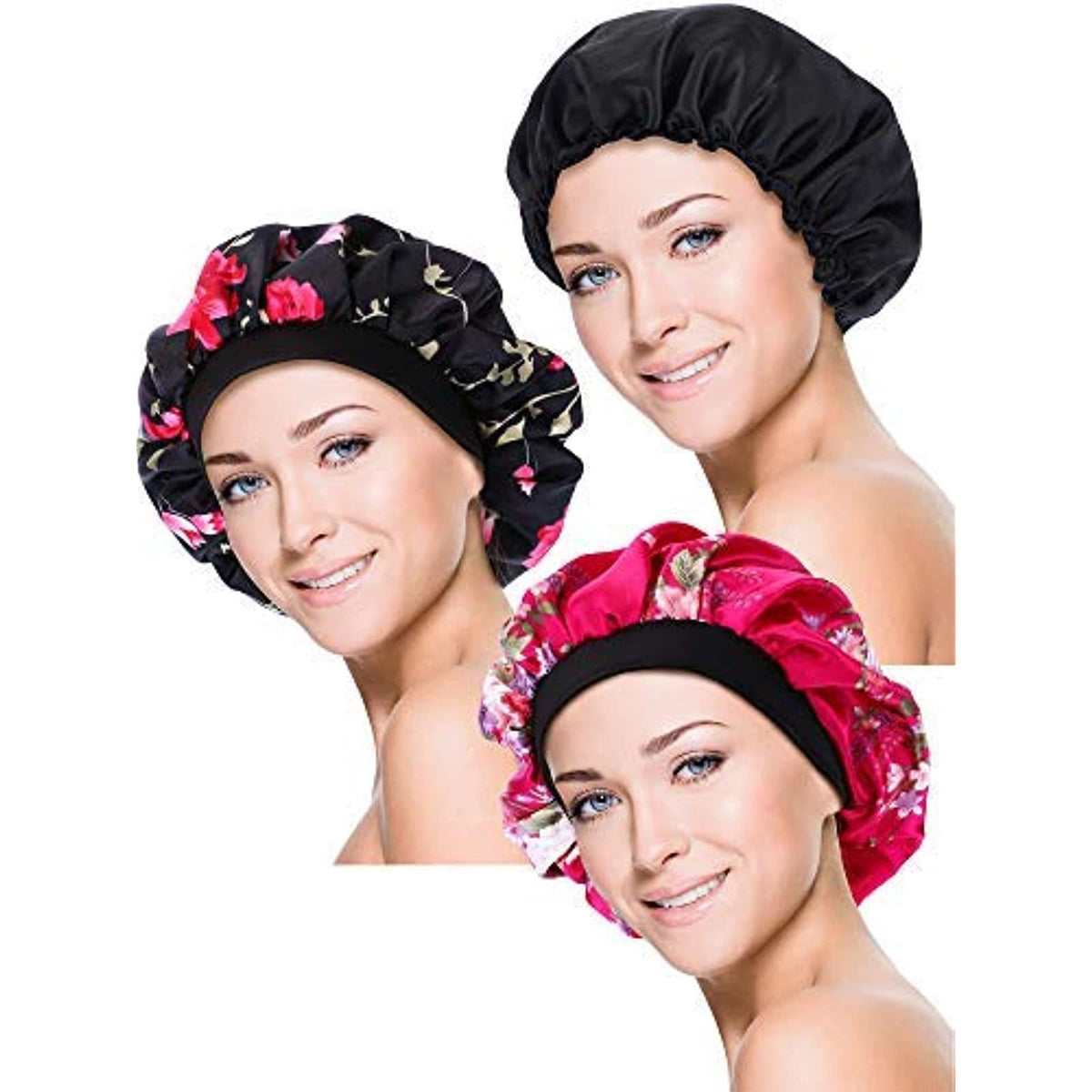 Blulu Satin Sleep Caps For Women & Girls - 3 Pack Elegant Night Hair Turbans