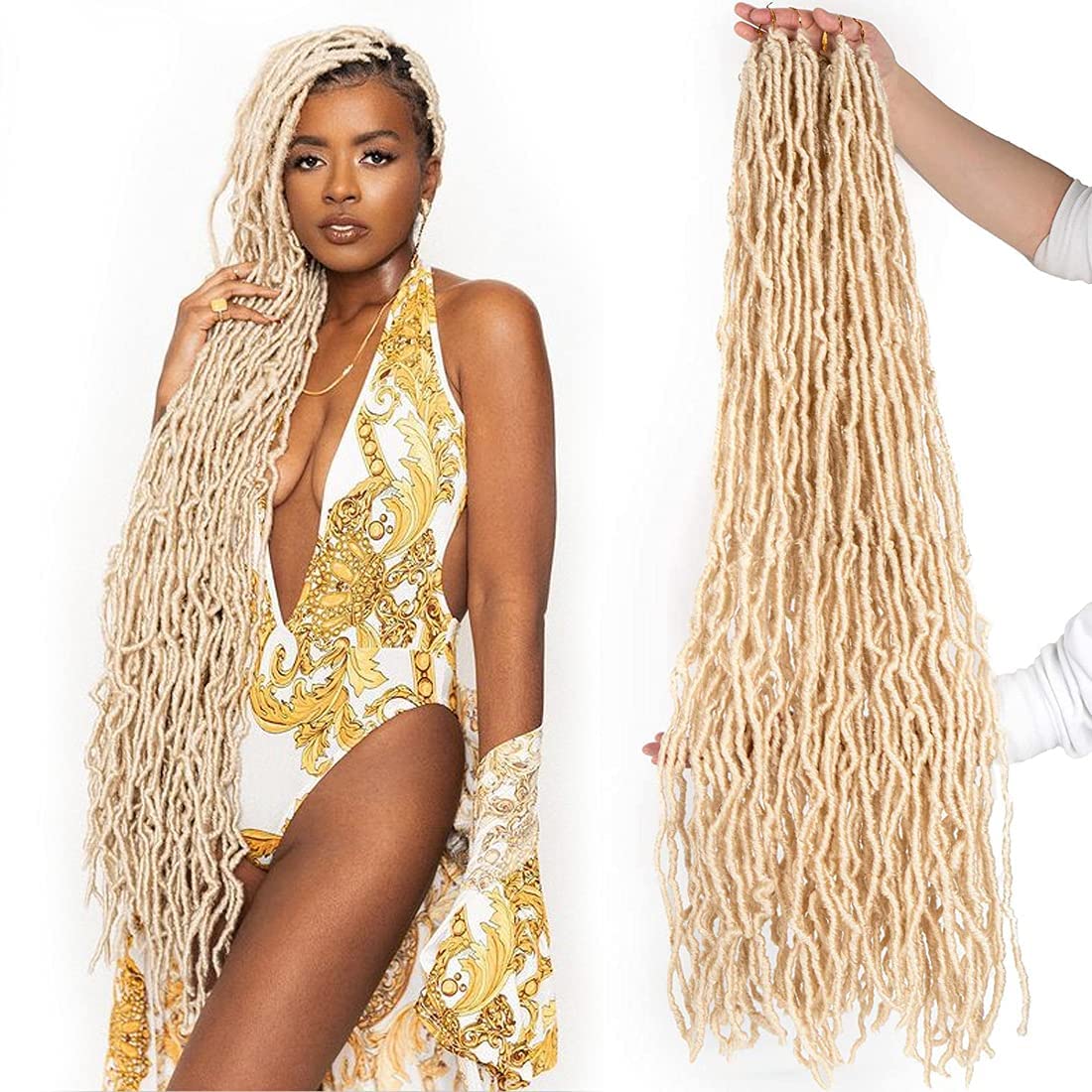 FALEMEI 36 Inch Soft Locs Crochet Hair, 613# Goddess Locs, Synthetic Braids (3 Packs)