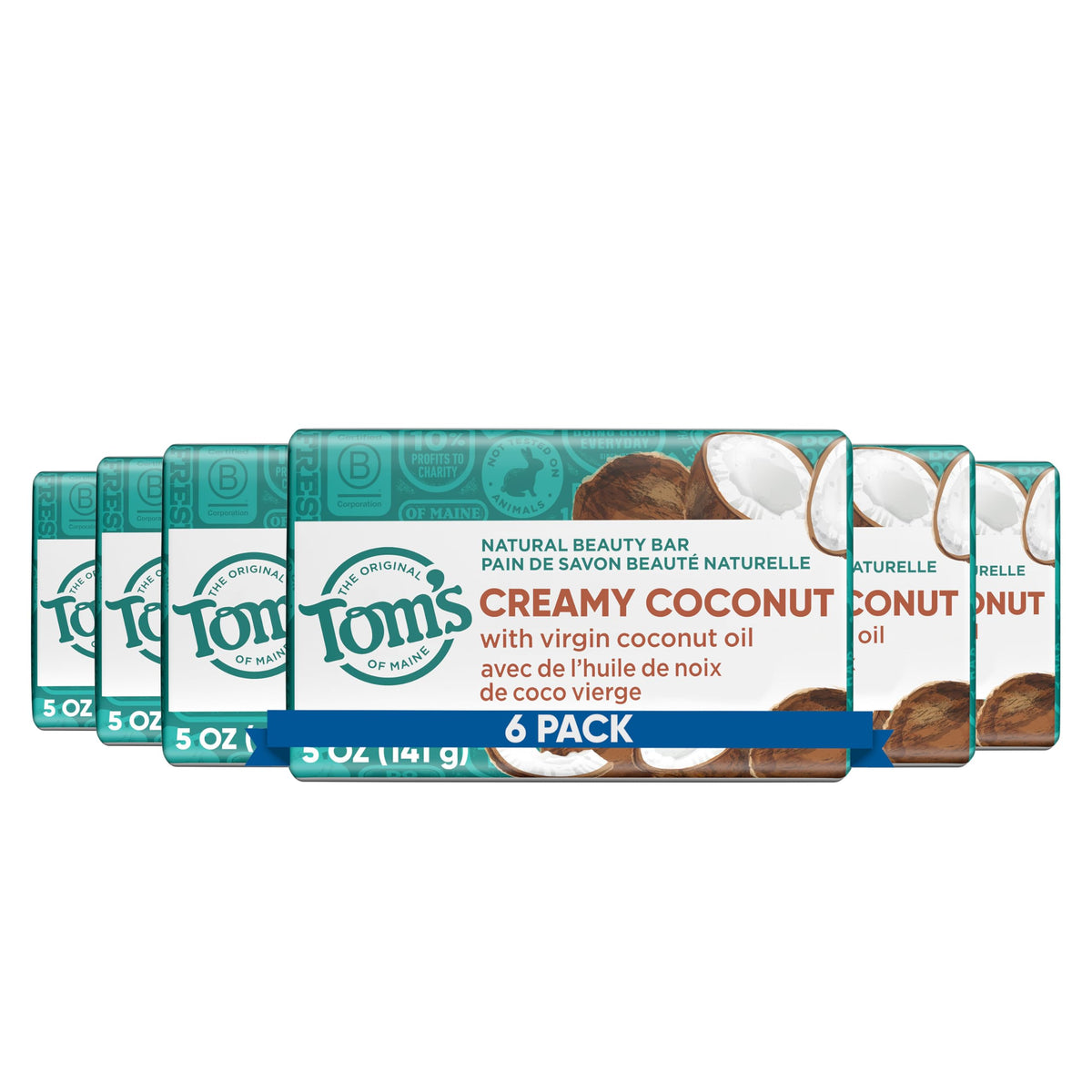 Tom'S Of Maine Natural Beauty Bar Soap, Creamy Coconut, 5 Oz, 6-Pack, Moisturizing Formula