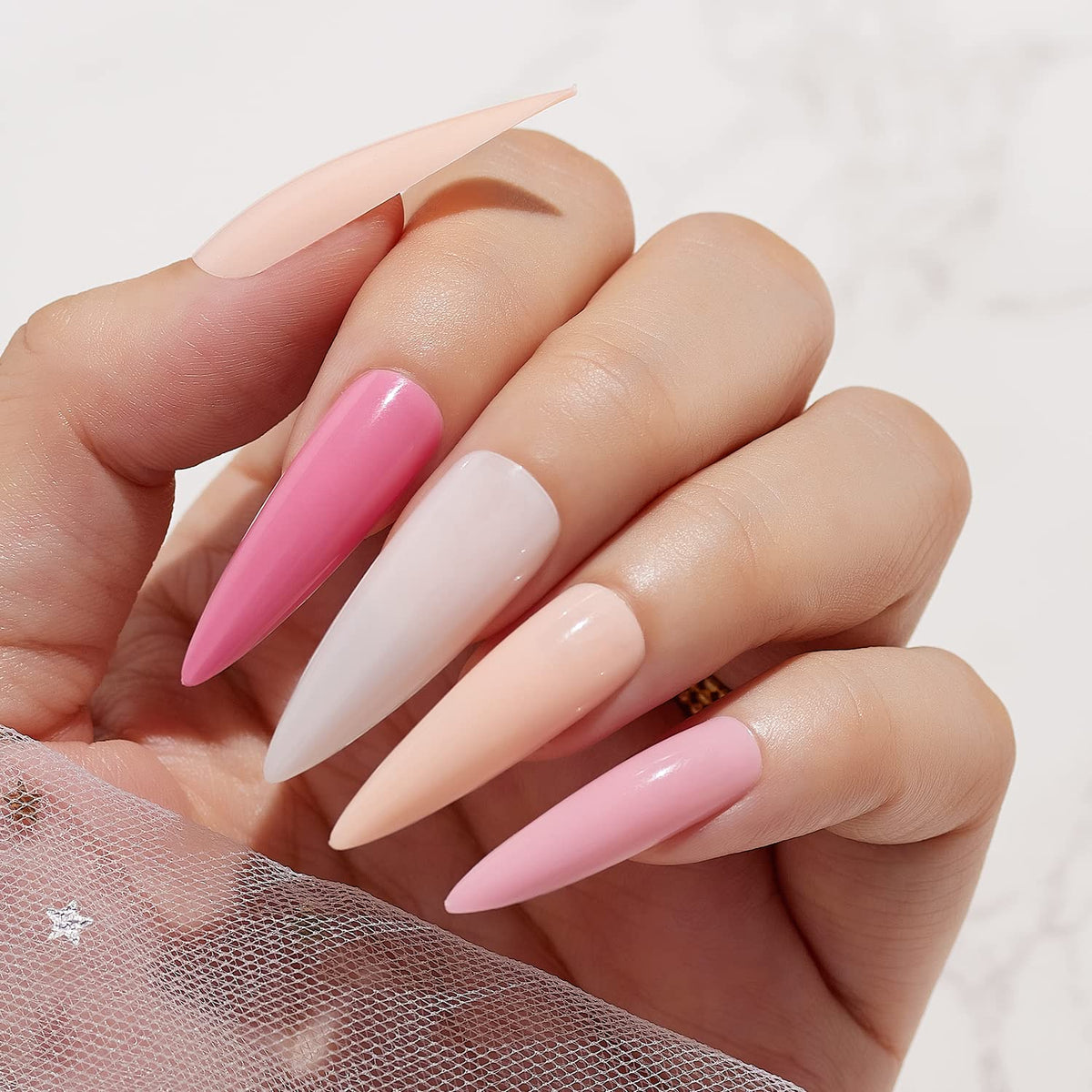 Makartt Acrylic Nail Kit - 240Pcs Long Stiletto Nude Press-On Nails With Glue & File