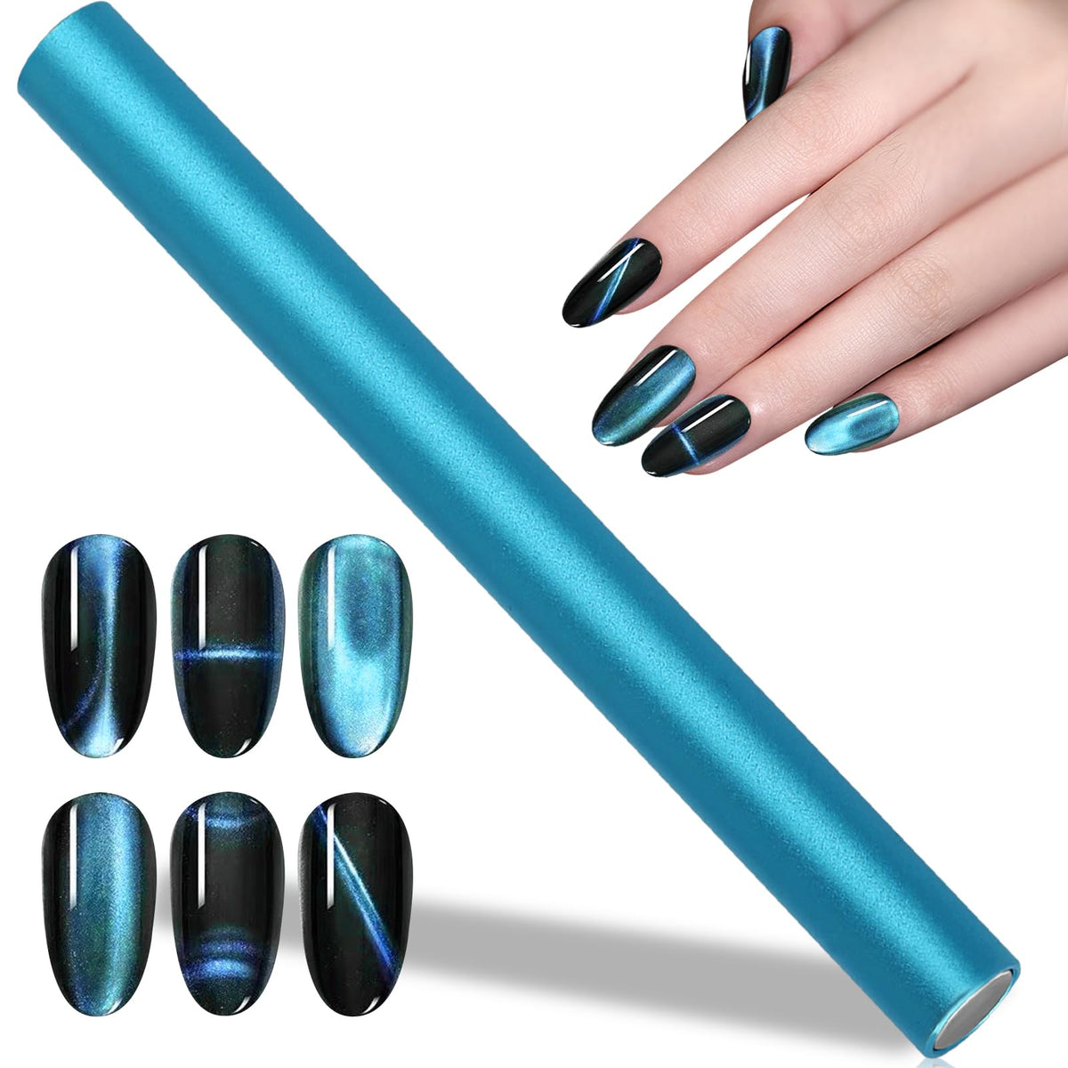 Vnjaoi Double-Head Magnet Stick Wand - Strong Nail Magnets For 3D Cat Eye Gel Nail Art, Blue