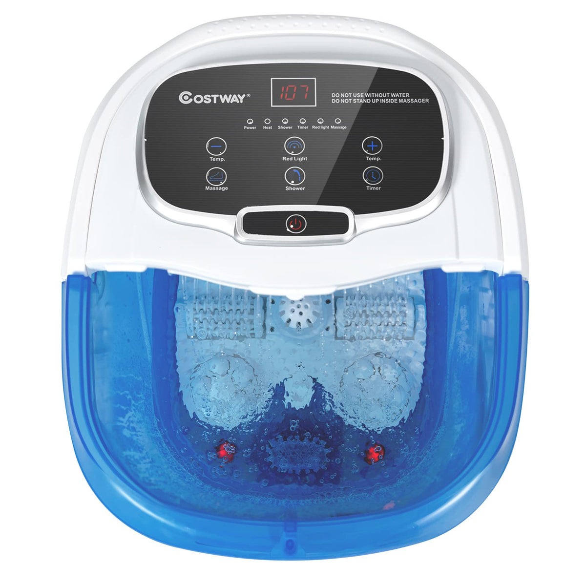 Costway Foot Spa Massager With Heat, Shiatsu Rollers, Led Display & Timer - Dark Blue