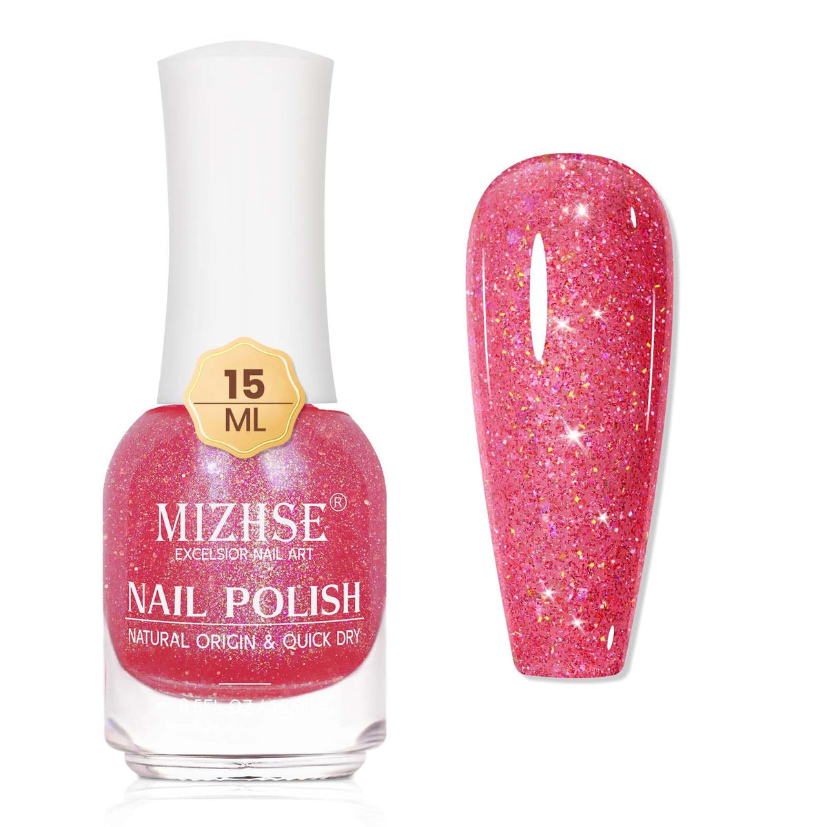 Mizhse Quick Dry Glitter Pink Nail Polish - 15Ml Shimmery Water-Based Nail Lacquer