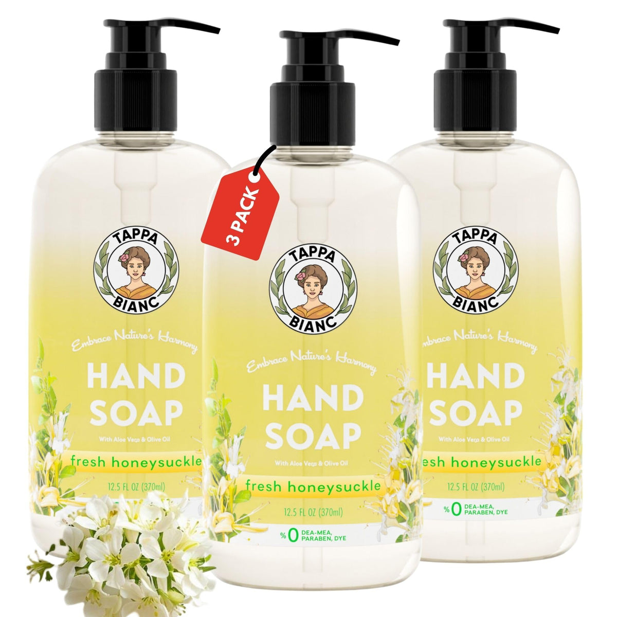 Tappa Bianc Fresh Honeysuckle Liquid Hand Soap, Non-Toxic, 12.5 Fl Oz (Pack Of 3