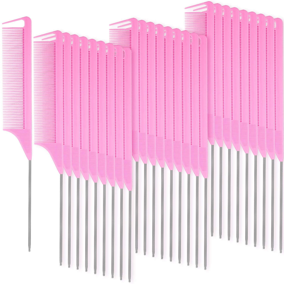 Patelai 30 Pack Pink Rat Tail Combs - Heat Resistant Carbon Fiber Teasing And Parting Combs