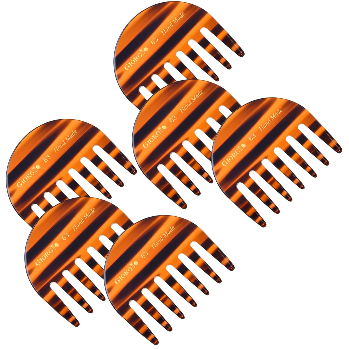 Giorgio G63 Tortoiseshell Wide Tooth Comb Set - 6 Pack Detangling & Travel Comb For Thick Hair