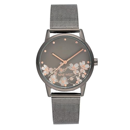 Nine West Gunmetal & Silver-Tone Mesh Bracelet Watch Nw/2429Flgy For Women