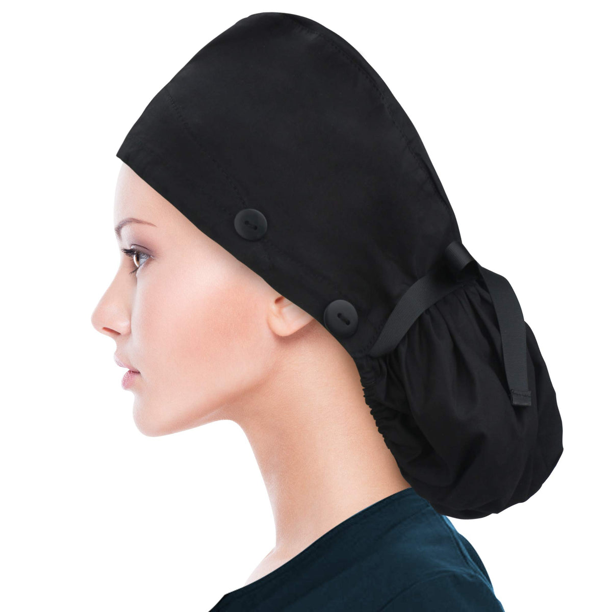 Abamerica Adjustable Working Cap With Button For Long Hair - Black Ponytail Holder Hat