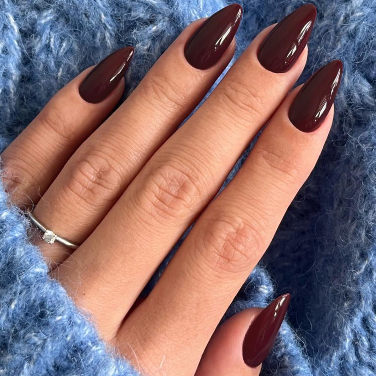 GLAMERMAID Dark Red Brown Press On Nails, Medium Almond Stiletto, Christmas Acrylic Kit