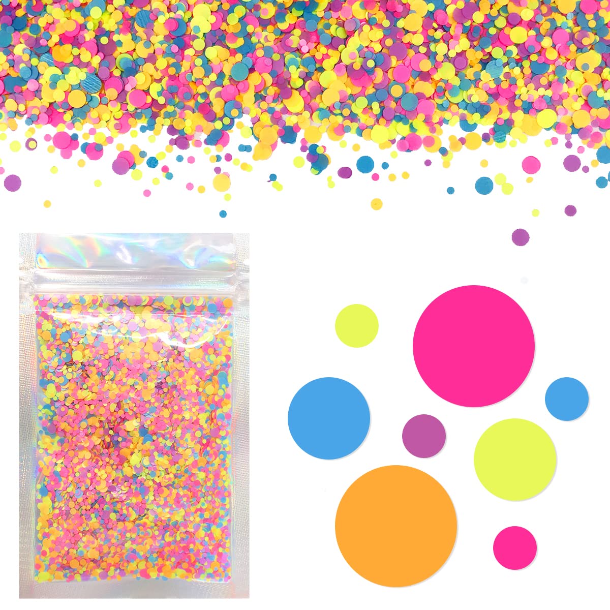 Electric Bliss Beauty Rainbow Circles Face & Body Glitter - Chunky Uv Activated For Makeup & Crafts