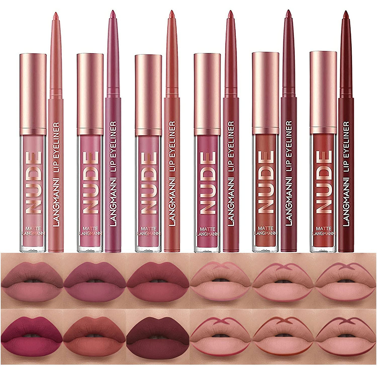 Bestland 12Pcs Matte Liquid Lipstick & Lip Liner Set - Waterproof Long Wear Nude Makeup Gift