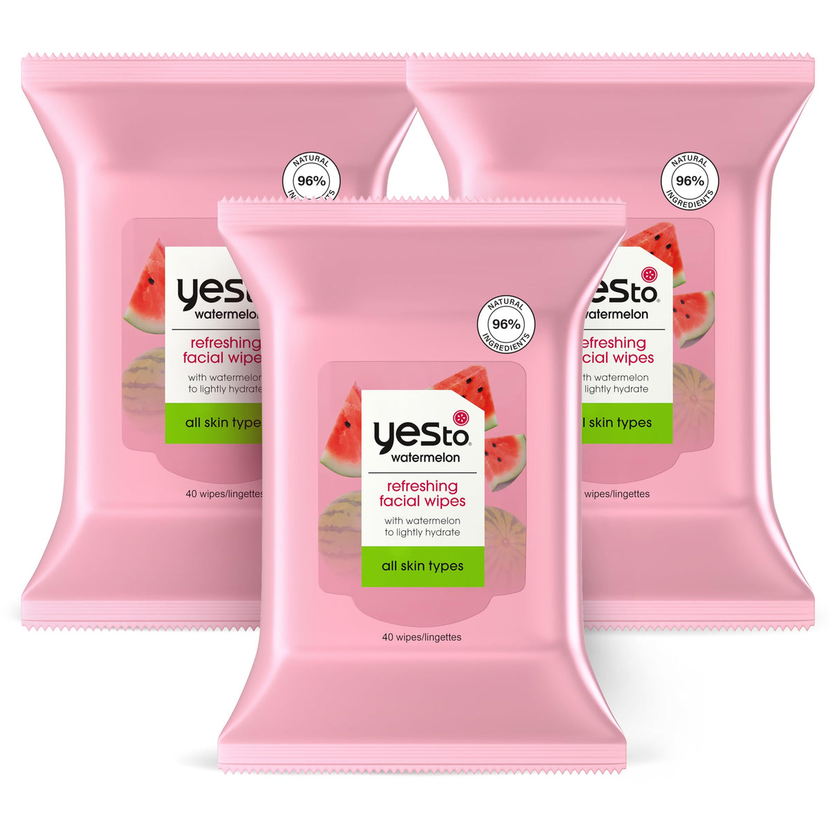 Yes To Watermelon Facial Cleansing Wipes, Makeup Remover, 30 Count, Pack Of 3, Blueberry