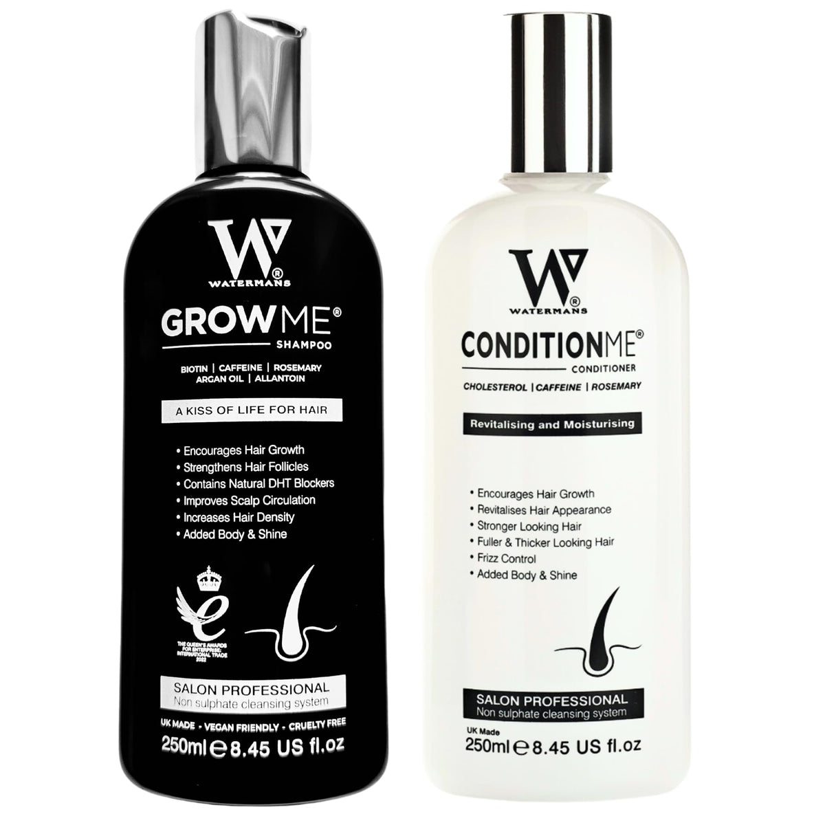 Watermans Hair Growth Shampoo & Conditioner Set - 8.45 Fl Oz, Boosts Growth For Men & Women