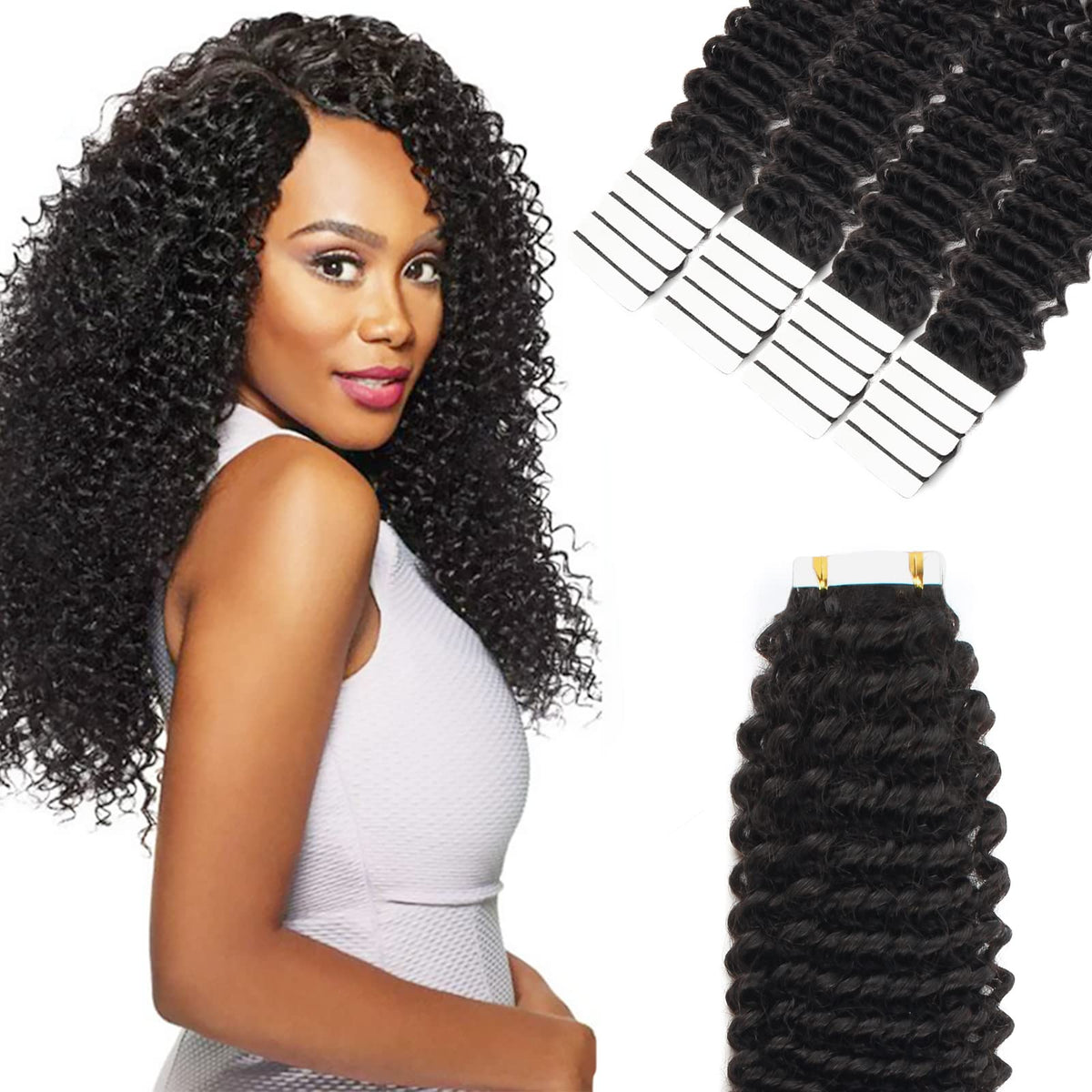 Lovrio Kinky Curly Tape In Hair Extensions 22&quot; - 20Pcs Human Hair For Black Women