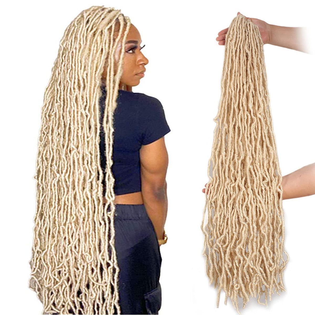 Leeven 36&quot; Blonde Soft Locs - 7 Packs Pre-Looped Wavy Goddess Crochet Braids Hair (#613)