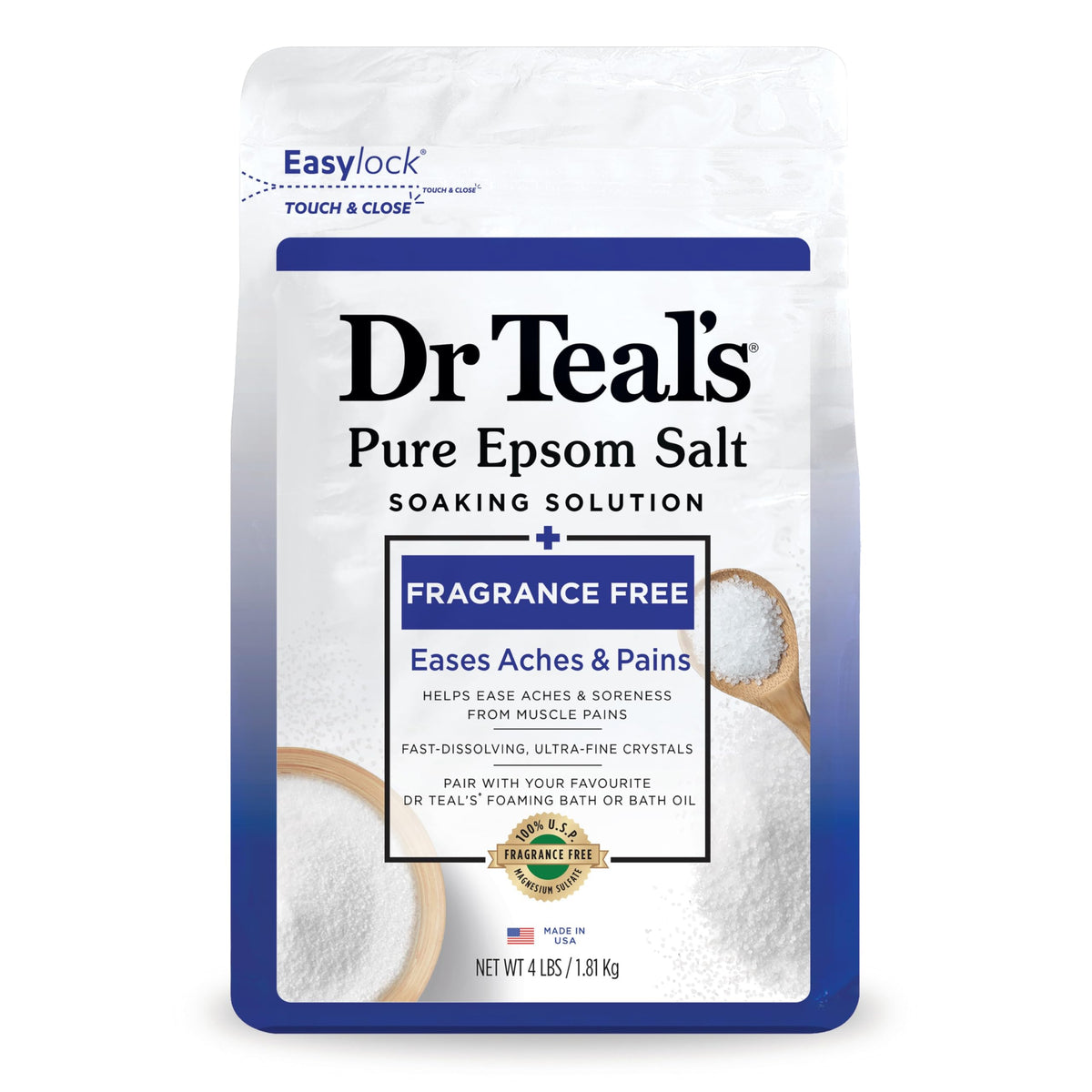 Dr Teal'S Epsom Salt Magnesium Soak, Fragrance-Free, 4 Lbs For Relaxation And Recovery