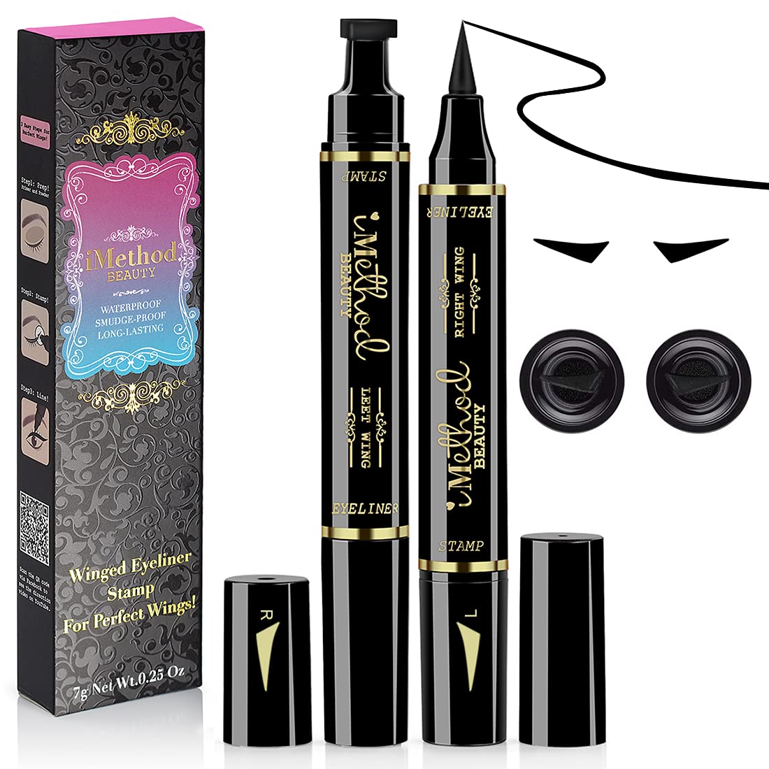 iMethod Eyeliner Stamp - Waterproof Winged Eyeliner Tool, 10mm Black Liquid Liner, Smudgeproof