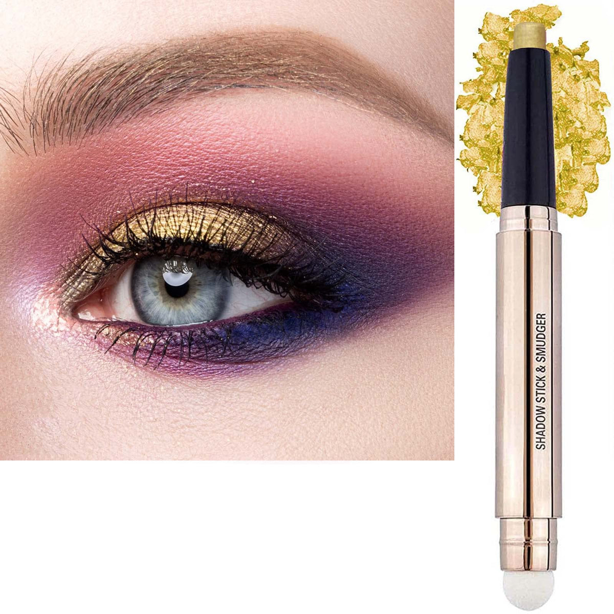 Miasarah 2 In 1 Gold Shimmer Eyeshadow Stick & Sponge Brush - Long Lasting Waterproof Highlighter