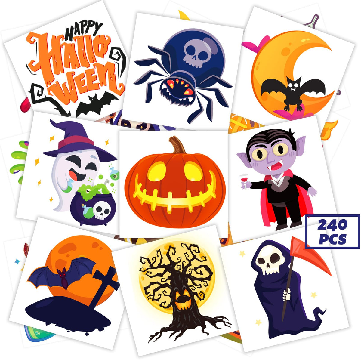 Winthrop 240 Pcs Halloween Temporary Tattoos - Waterproof & Safety Stickers, 60 Designs