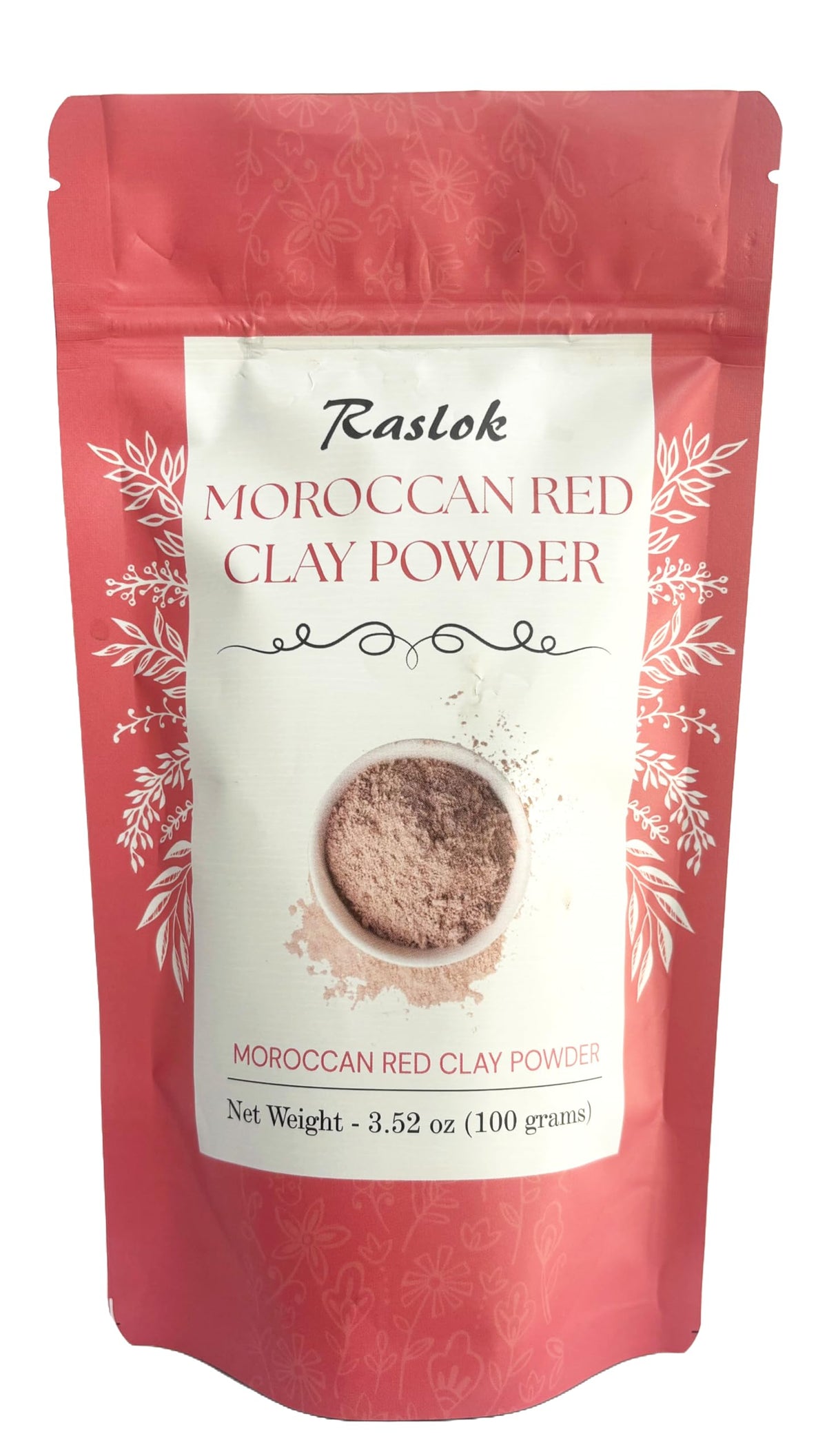 Raslok Moroccan Red Clay Powder 100G - Detoxifying Face Mask, Scrub, Soaps & Bath Bombs